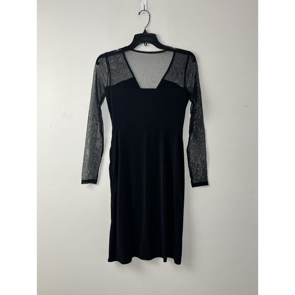 INC Illusion Sleeve Sheath Dress XS Black Sheer Mesh Ruched Cocktail Evening - Picture 3 of 10